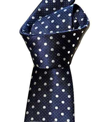 $85 NWT T.M. LEWIN Navy w/White spots pindots handmade 3.25'' woven silk neck tie