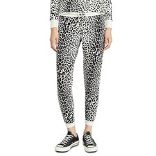 CHASER NEW 97 Cozy Leopard Ankle Jogger Pants Ivory Black Small