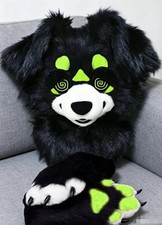 Fursuit Long haired Dog Fox Mascot Party Halloween Fur Cosplay head claws
