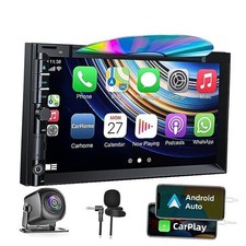 Double Din Car Stereo with CD DVD, Backup Camera Supports CarPlay/Android