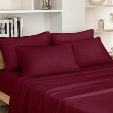 HOMEIDEAS Full Size Bed Sheets - 6 Piece Set, Burgundy - Extra Soft Brushed Micr