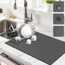 19x12 Non Slip Dish Drying Mat Grey