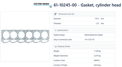 Paccar MX13 Engine Head Gasket 2252092PE | eBay