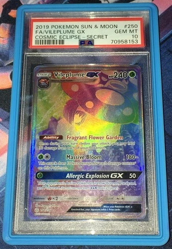 VILEPLUME GX 250 - SECRET RARE RAINBOW POKEMON - PSA 10