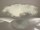 Vintage Fenton Glass Silver Crest Pedestal Ruffled Bowl Candy Dish Compote