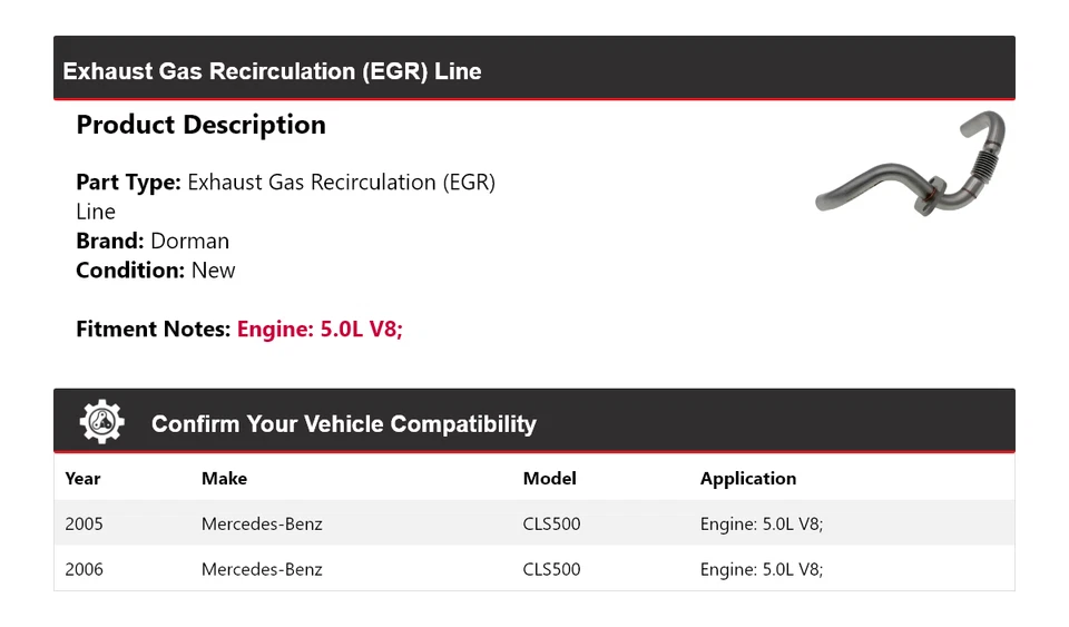Para Mercedes-Benz CLS500 2005-2006 5,0 L V8 Dorman línea EGR Foto 2 de 4