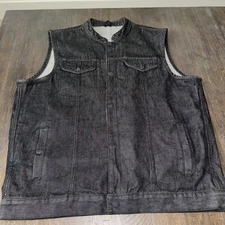 RENEGADE MOTORCYCLE RAW DENIM COLLAR RUB OFF VEST CONCEALED CARRY POCKET MENS 3