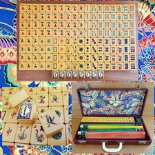 Vtg Chinese Bakelite Mahjong Set, 152 Tiles, Four Racks and Case Mah Jongg