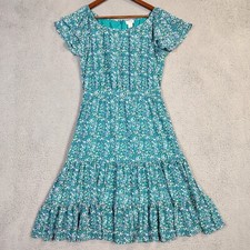 J.Crew Dress Womens 2 Aqua Green Floral Flutter Sleeve Tiered Preppy Prairie