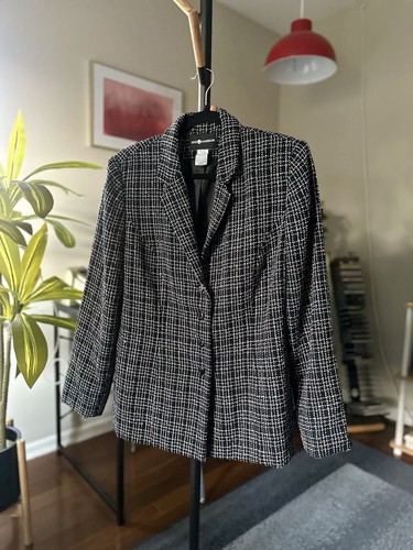 80s 90s Vintage Sag Harbor Blazer Black & White Multicolor Blazer Jacket Size 12 - Picture 2 of 10