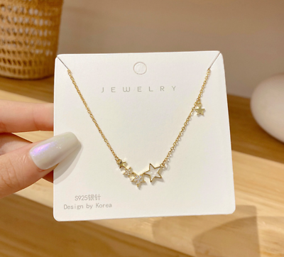 Gold Titanium 5 Connect Stars Shell Pave Cubic Zirconia Pendant