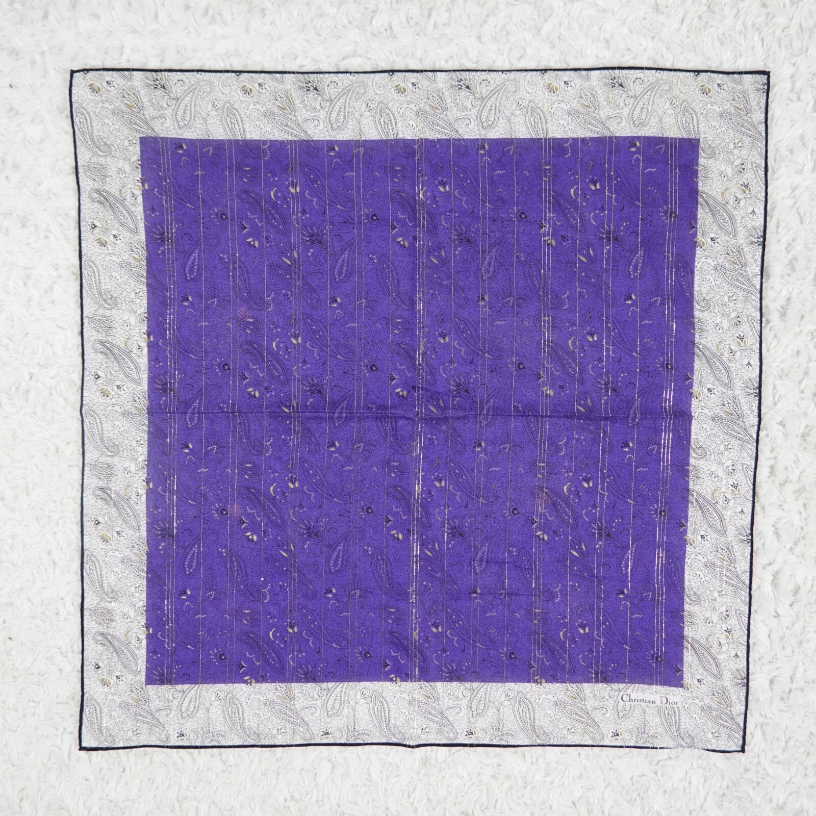 CHRISTIAN DIOR Foulard bleu blanc coton cachemire poche carré 20