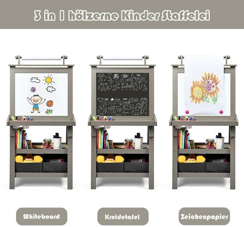 3 in 1 Kindertafel Staffelei Whiteboard&Kreidetafel&Zeichenpapier Standtafel - Zdjęcie 23 z 28