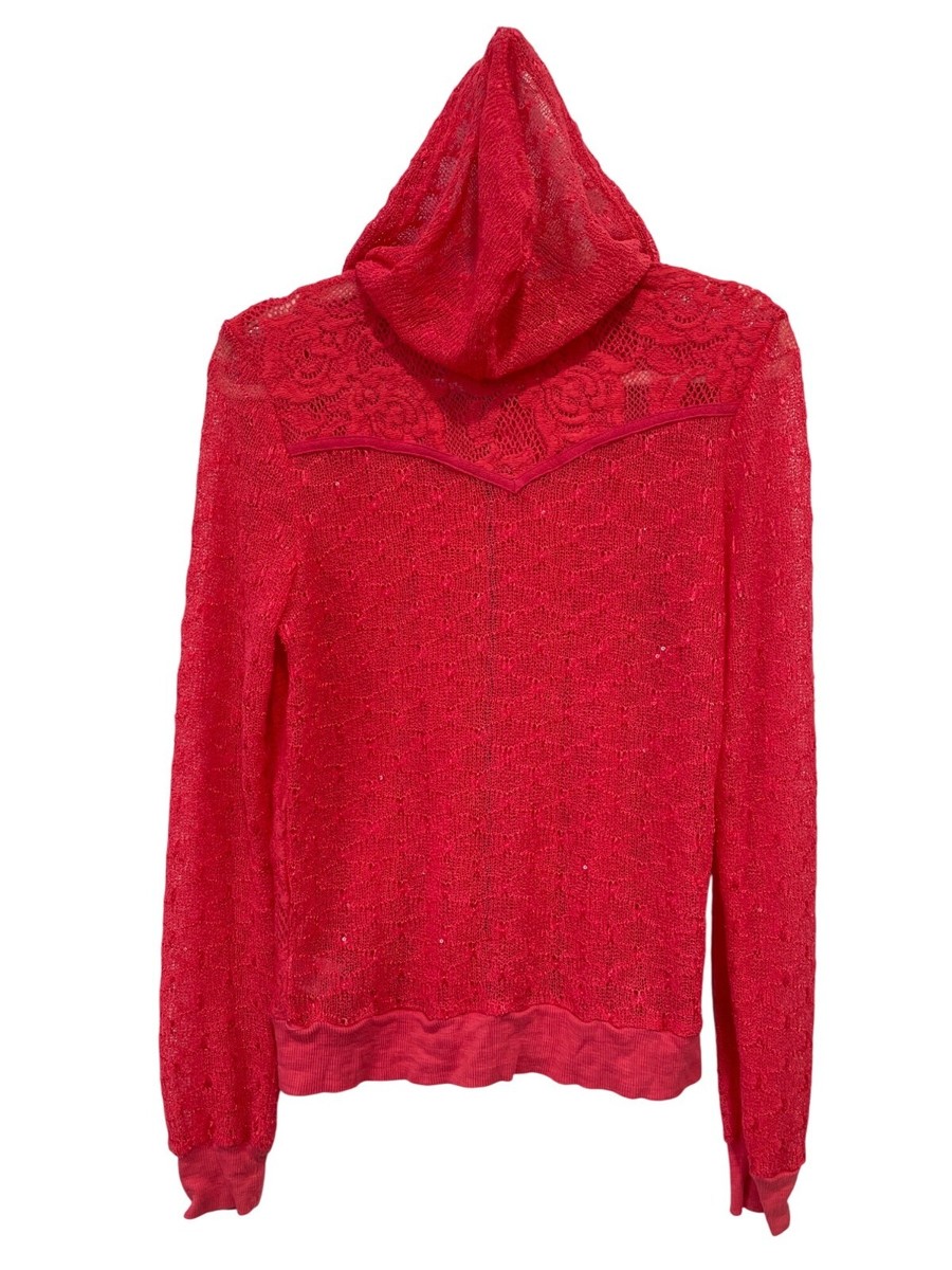 Miss Me Full Zip Floral Lace Hoodie Size M Sequin Long
