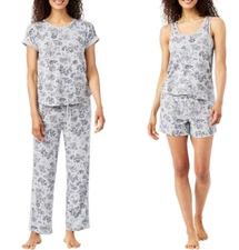 NEW Lucky Brand Ladies' 4-Piece Pajama Set Gray Mini Floral