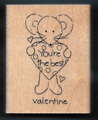 MOUSE YOU'RE THE BEST Valentine print card word JRL DESIGN New wood RUBBER STAMP