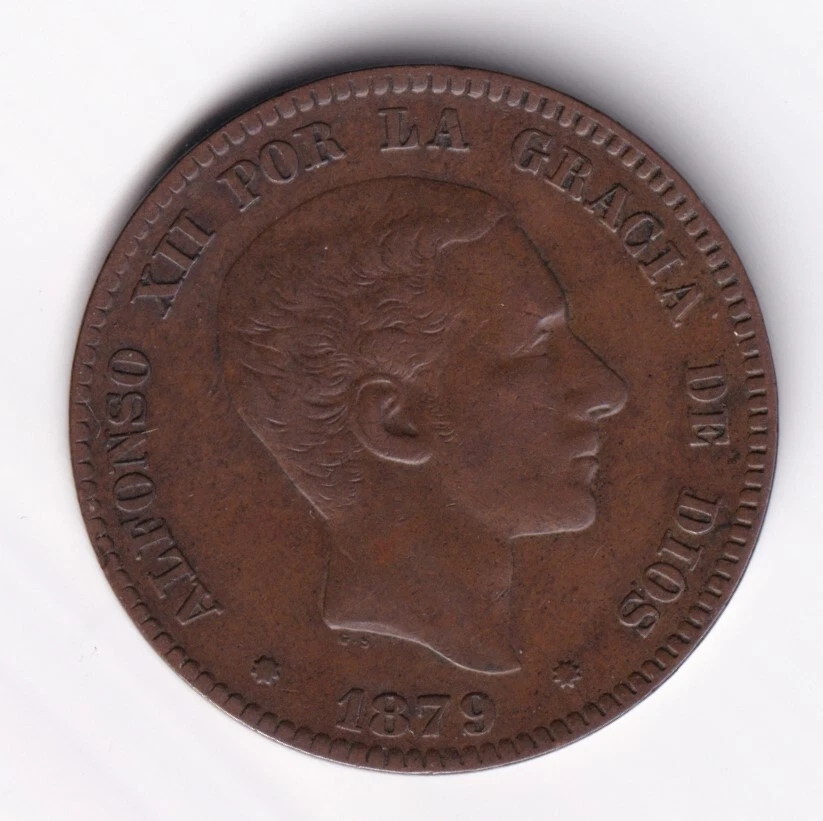 Spain 1874 10c Ten Centimos Bronze Coin King Alfonso XII - Image 2 of 2