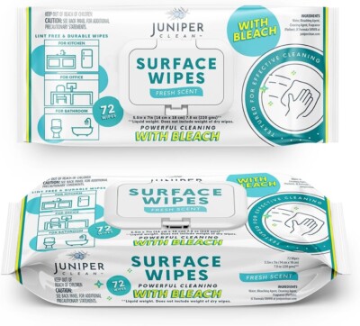 Surface Wipes with Bleach, All-Purpose Cleaner for Bathroom, Kitchen, 72 Count