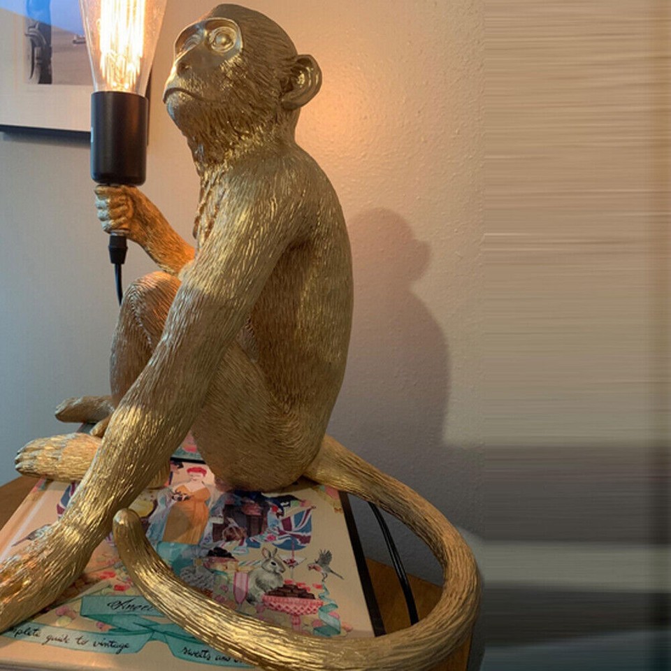 Gold Monkey Table Lamp Sitting Monkey Light Home Office Monkey Table