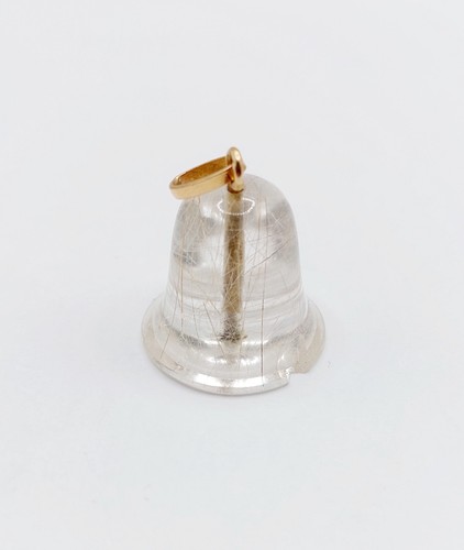 Colgante vintage de oro 18k adornado con cuarzo rutilado en forma de campana - Imagen 5 de 9