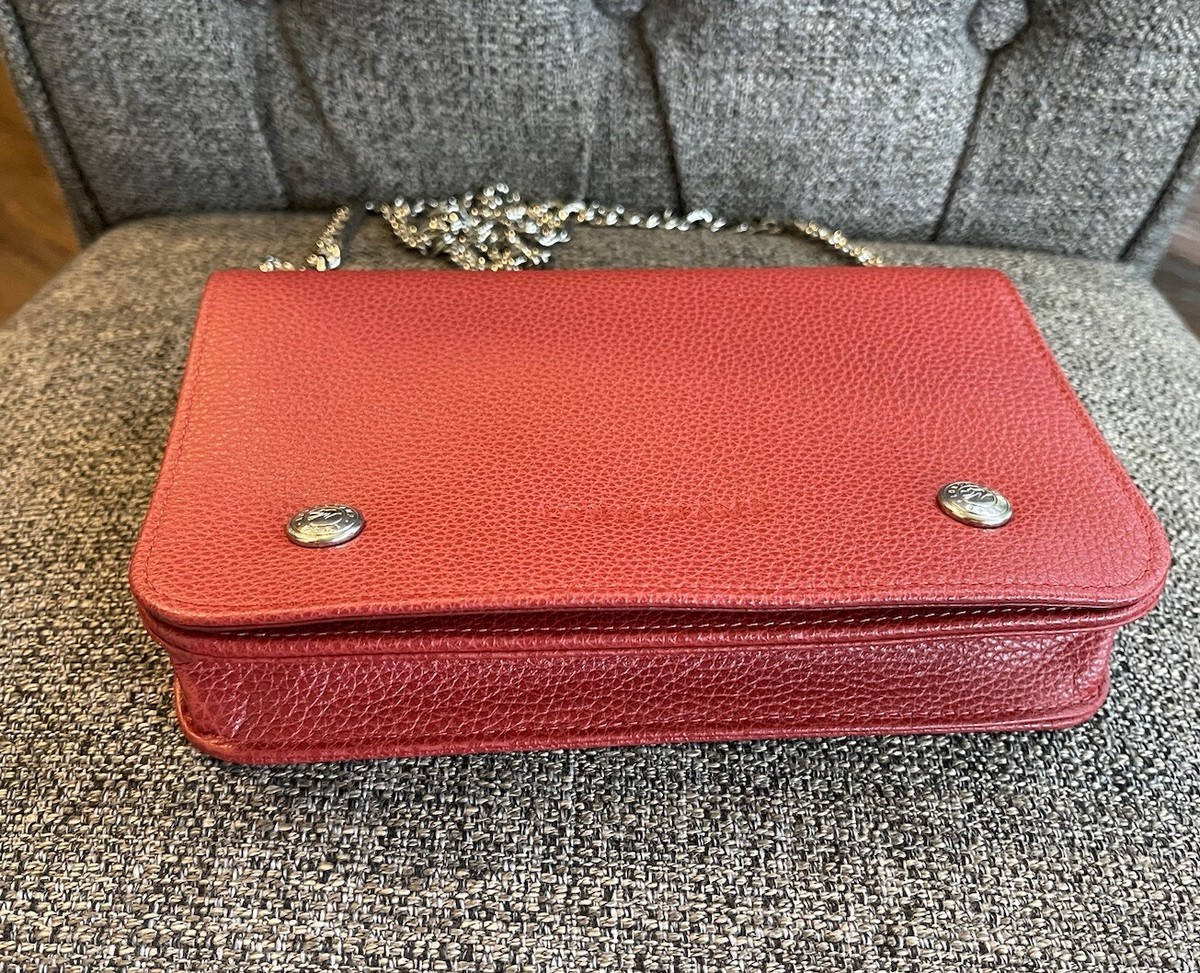 Longchamp Double Snap Wallet on a Chain Vermilion NWT | eBay