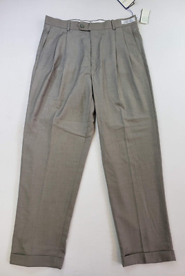 Alan Flusser Dress Pants Men 34/30 Super 120 Micro Fiber Pleated Front Devon Tan