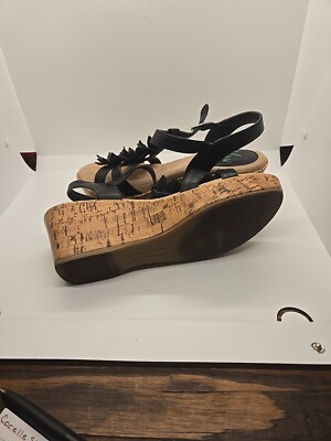 YUU Women's Sandals - Black Roonie Style Open-Toe Strap Wedge Size