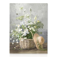 Dazzlewall Daisy Paintings Canvas Wall Art Rustic Floral Farmhouse Country Wa...