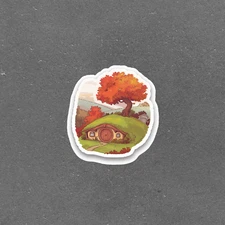 Enchanted Autumn Hobbit Hole Sticker - Fairytale Tree House Decal #5492