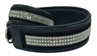 TYSONS BREECHES B WARE Lederhalsband Glitzer Strass Diamanti Halsband Leder S XL Breit Schwarz B