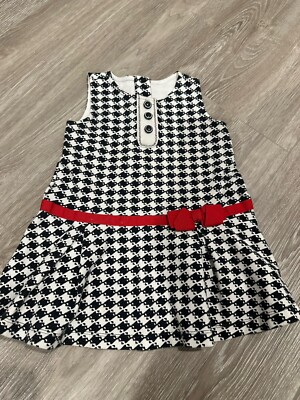 Olivia Gymboree Houndstooth Black White Red Bow Dress *18-24 months* EXCELLENT