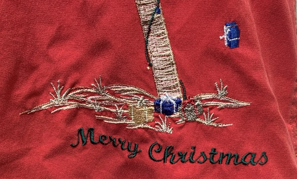 Vintage Embroidered Bamboo Cay 70% Modal Santa's Sleigh Palm Tree Hawaiian M - Image 2 of 4
