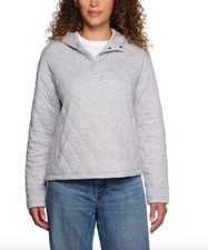 Lands' End Women's Midweight Relaxed Fit Quilted Pullover Hoodie - Gray - XL