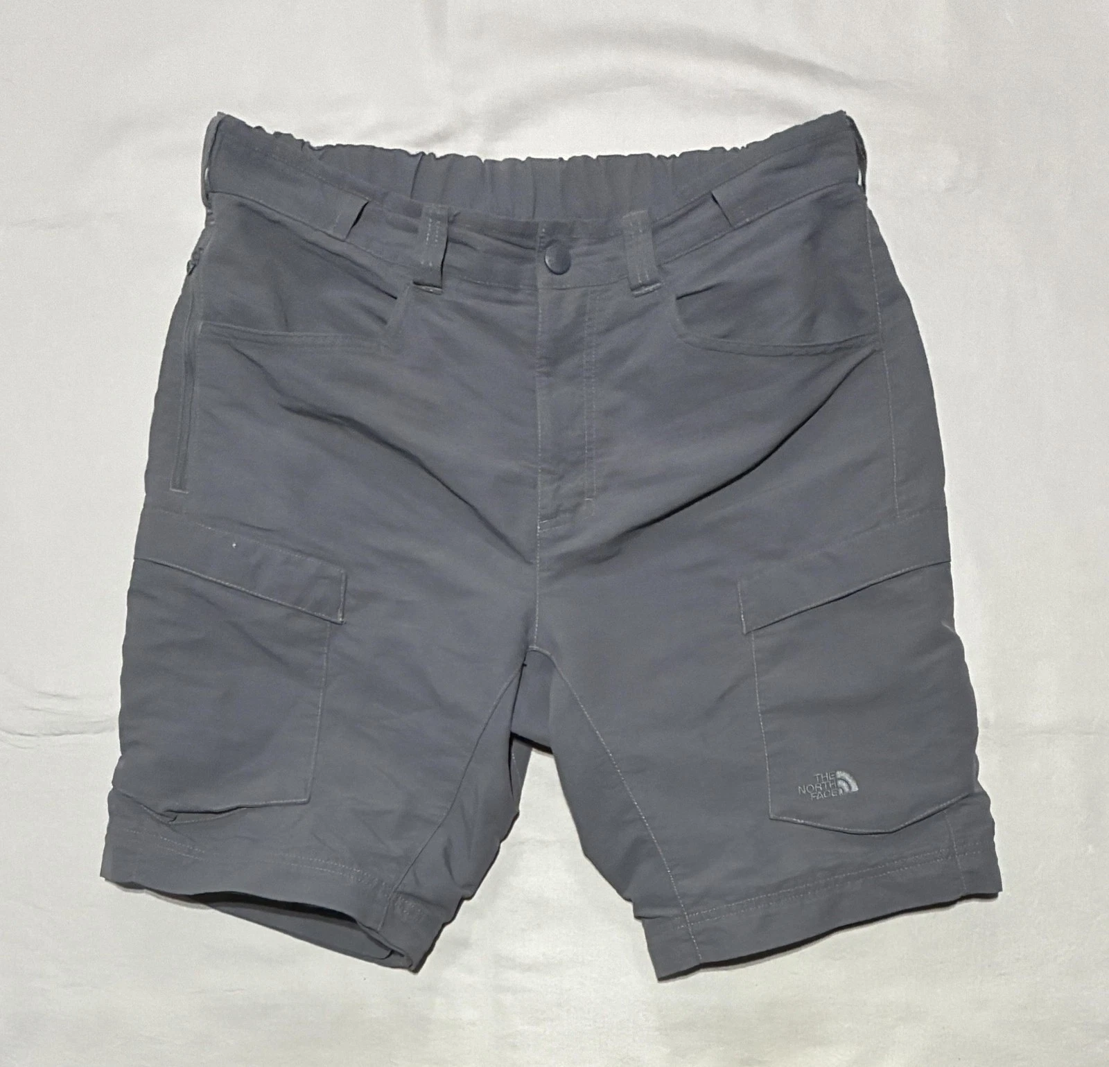 The North Face Cargo Shorts Mens 34 Gray Nylon Elastic Waist 9 Inseam Hiking
