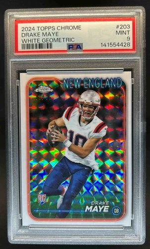 2024 Topps Chrome Drake Maye RC White Geometric Refractor #/15 Patriots PSA 9