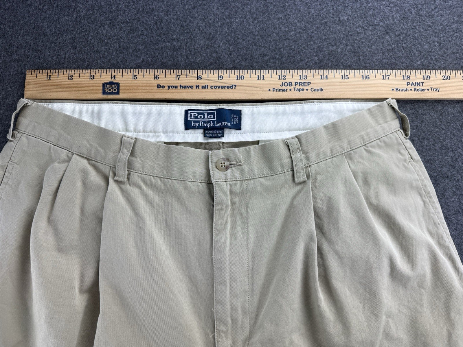 Polo Ralph Lauren Hammond Pants Mens Tag Sz 36X32 (34x32) Khaki Pleated Cuffed thumbnail 4