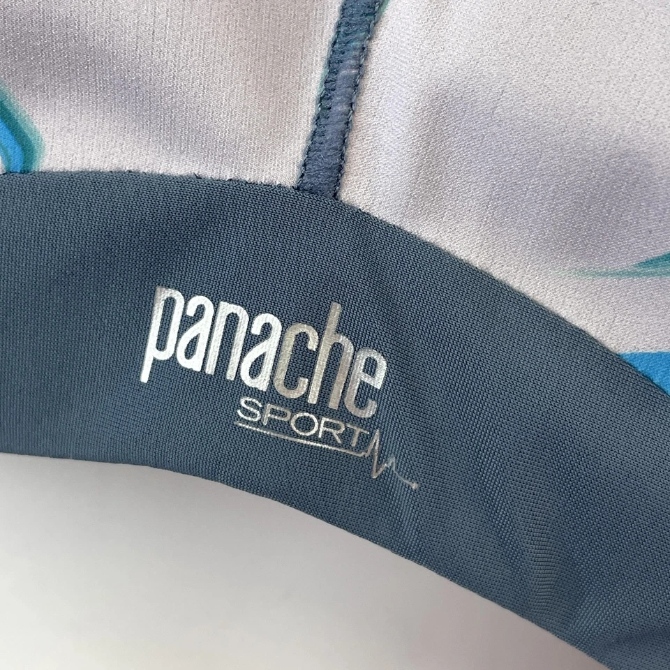 Sujetador deportivo Panache para mujer gris azul estampado de mármol con aros espalda deportiva de alto impacto Foto 2 de 4