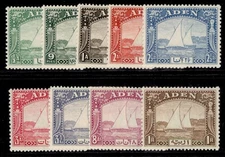 ADEN GVI SG1-9, 1937 SHORT set to 1r, NH MINT. Cat £130+