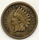 1863 Indian Head Penny Cent Fine (F)