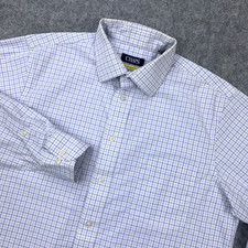 Chaps Shirt Mens 16 32/33 White Purple Check Regular Fit Comfort Stretch Dress