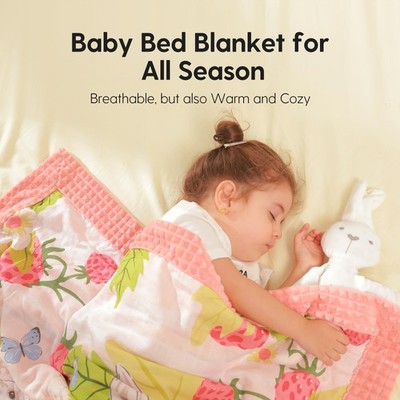 Baby Blanket Muslin Cotton Microfiber 40x40 Pink Rabbit Reversible Plush Crib