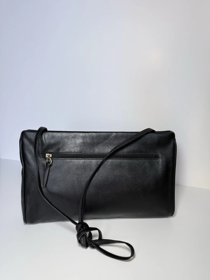 Vintage ANNE KLEIN for CALDERON Small Black Leather Soft Clutch Shoulder Bag - Image 4 of 4