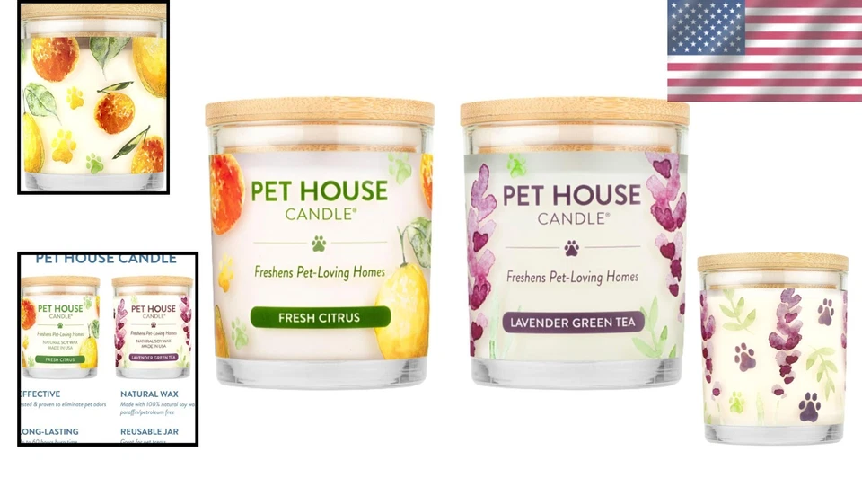 Clean Burning Soy Candle Set for Pets - Aromatherapy in Fresh Citrus & Lavender - Image 2 of 4