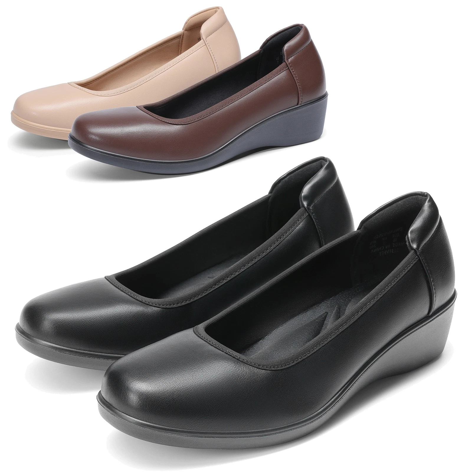Women Pumps Comfort Slip-on Round Toe Low Wedges Dress Office Work Heels