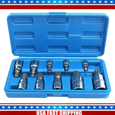 10x XZN 12 Point MM Triple Square Spline Bit Socket Set Tamper Proof Long Reach