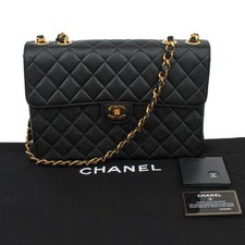 Chanel Single Flap Caviar Leather Quilted Black Shoulder Bag #H0001-28