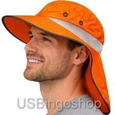 Men Neck Flap Boonie High Visibility Safety Reflective Waterproof Bucket Hat Cap