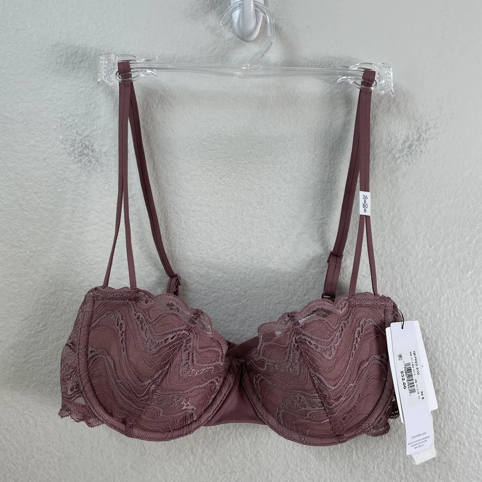 Sujetador Calvin Klein para mujer 36B malva ligeramente forrado balconette encaje con aros QF7922 Foto 4 de 4
