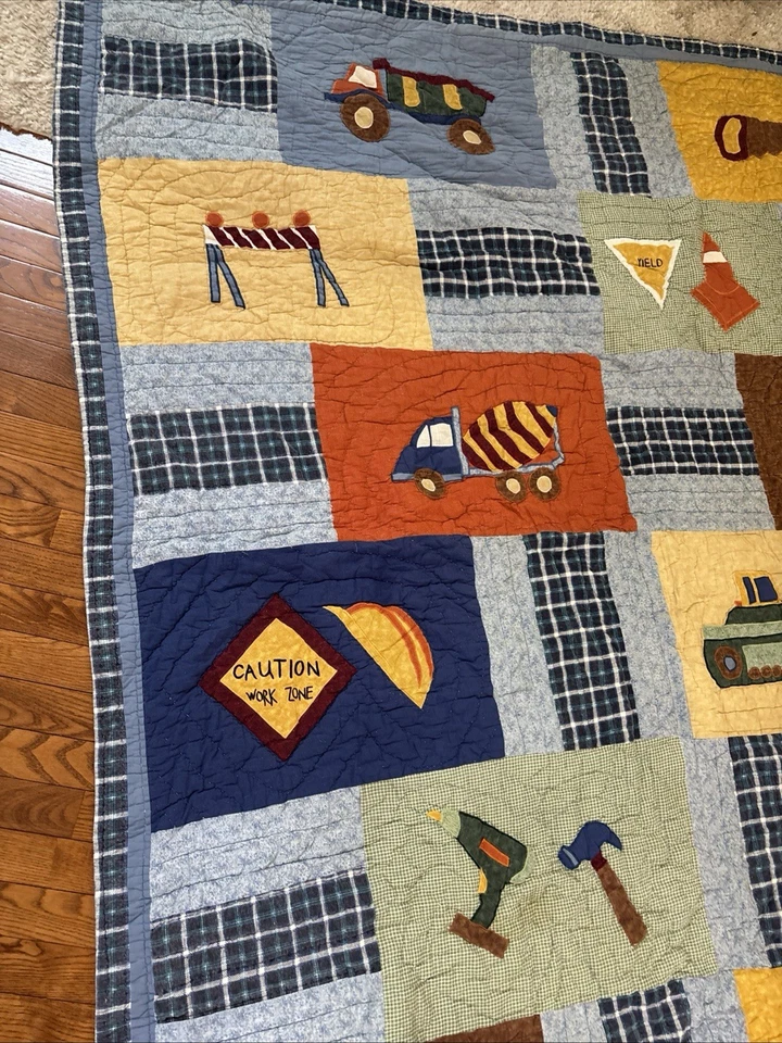 Handmade Crafted Boys Construction  Quilt Reversible Bedding Play 80x64" - Image 4 of 4