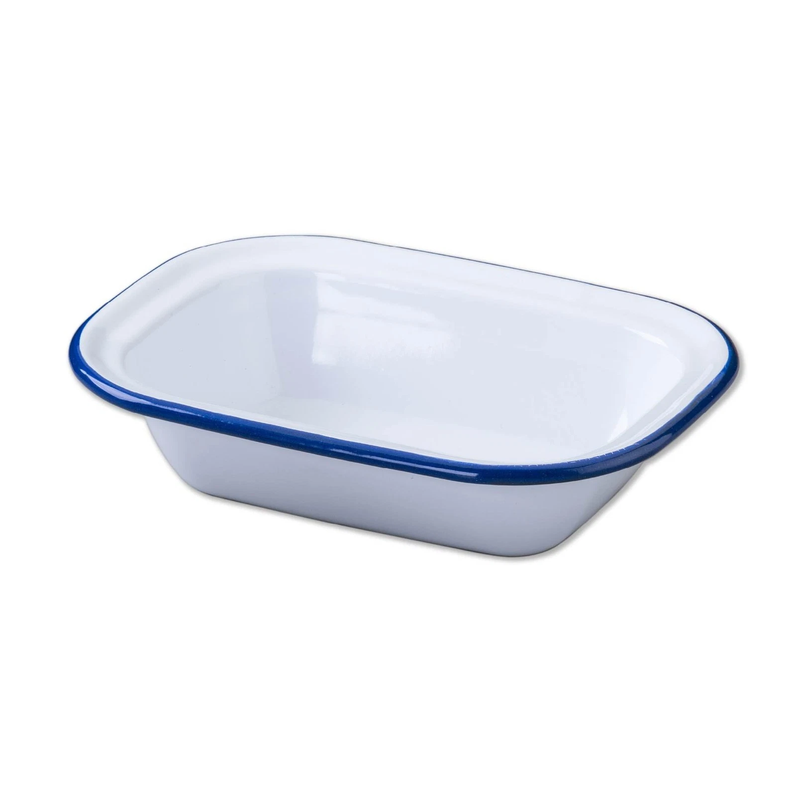 Zenker Enamel Medium Oblong Pie Dish, Vintage Design, Medium, White, Blue
